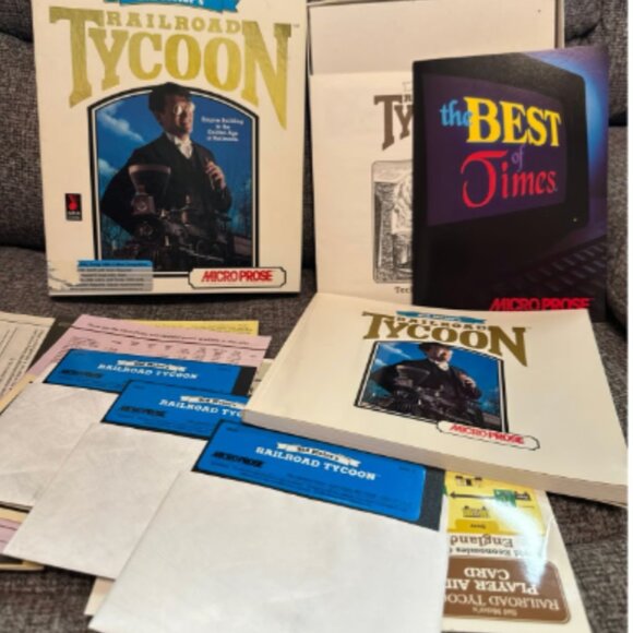 Sid Meier's Railroad Tycoon 1990 Micro Prose Big Box 5.25" Floppy w/ Guide - Picture 1 of 3